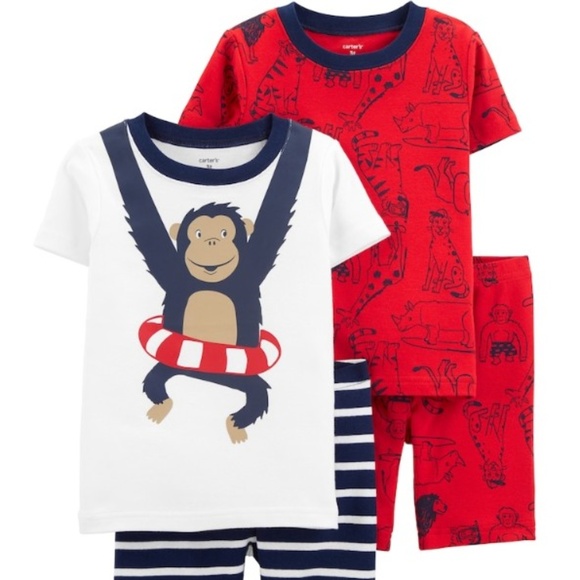 🎉SOLD🎉 NWT Carter's 4pc Monkey Snug Cotton PJs - Picture 3 of 3